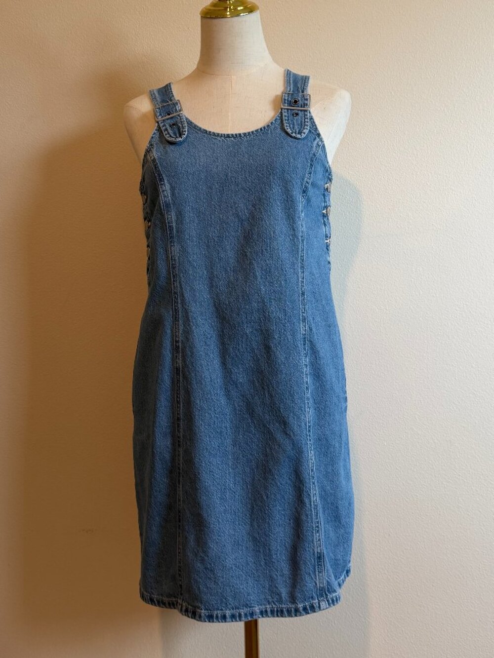 Levi's Blue Denim Overall Pinafore Mini Dress Size XS - Picture 2 of 8